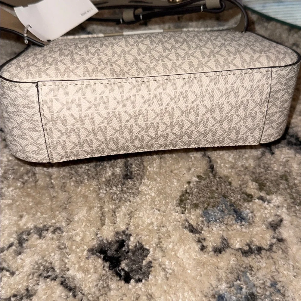 Michael Kors White and Taupe Monogram Crossbody Belt Bag